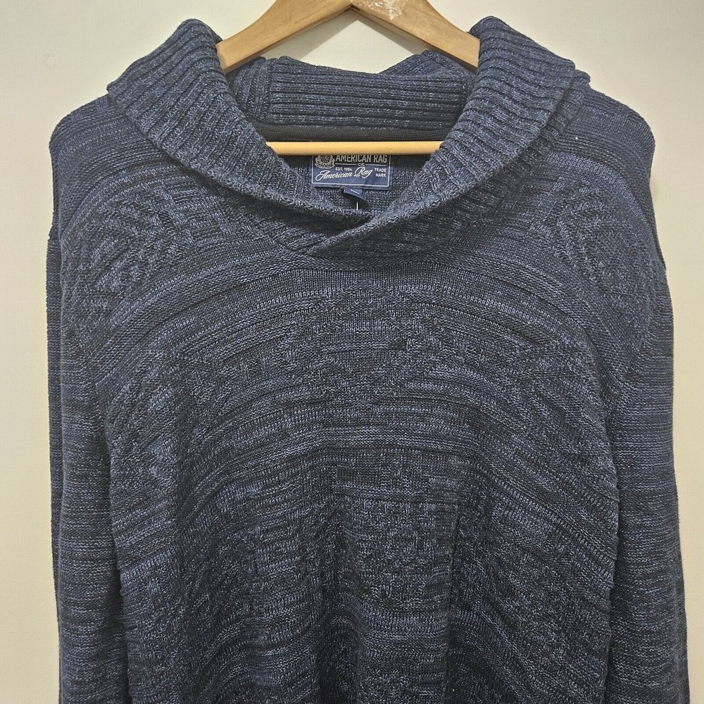 NWT AMERICAN RAG Men's Navy Blue High Neck Cable Knit Sweater Size XL